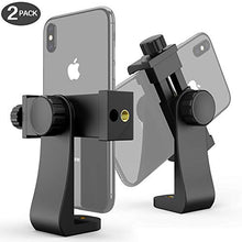 Load image into Gallery viewer, Universal Phone Tripod Mount (2 Pack) 1/4" Screw Adapter Cell Phone Holder with Adjustable Clamp Compatible with iPhone, Samsung, and All Phones, Camcorder,Selfie Monopod and More.