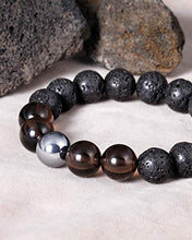 Load image into Gallery viewer, Lightock Triple Lava Rock Bracelet with Ice Obsidian Terahertz Essential Oils Diffuser Elastic Beads 12mm Stretch for Men Women