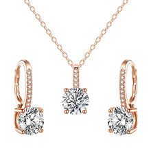 Load image into Gallery viewer, EVER FAITH Elegant Wedding Jewelry Set, 925 Sterling Silver Sparkly Round Cut White CZ Rose Gold Hypoallergenic Necklace Earrings Set for Bridal