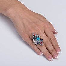 Load image into Gallery viewer, American West Sterling Silver Turquoise, Blue Lapis and Red Coral Gemstone Scalloped Bold Ring Size 5