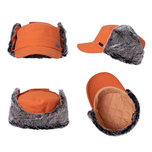 Load image into Gallery viewer, Jeff & Aimy Mens Winter Baseball Army Cap Trapper Warm Lined Military Hunting Hat Women Faux Fur Ear Flaps Muffs Ski Cold Weather Elmer Fudd Orange 58-60CM