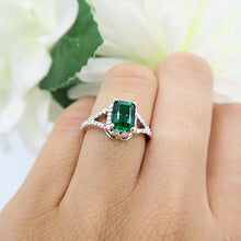 Load image into Gallery viewer, Dazzlingrock Collection Sterling Silver 7X5 MM Emerald Cut Lab Created Emerald & Diamond Ladies Engagement Ring, Size 8