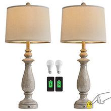 Load image into Gallery viewer, OYEARS Table Lamp 3-Way Dimmable Touch Control Lamp with Dual USB Charging Ports for Lamp Set of 2 Living Room Bedroom Rustic Modern Farmhouse Vintage 27.76”H Grey Resin Bedside Lamp 2 Bulbs