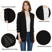Load image into Gallery viewer, Charis Allure Womens 3/4 Ruched Sleeve Blazer Jacket Lightweight Work Office Open Front Solid Coat, Black, S