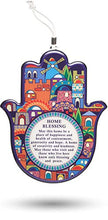 Load image into Gallery viewer, A&S Mezuzot Hamsa Wall Decor Evil Eye Charm Protection Amulet Home/Business Good Luck Charms in English/Hebrew Blessings (Multi Color Jerusalem, English Blessings)