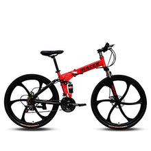 Load image into Gallery viewer, HULKAY Adult Mountain Bike,Full Suspension MTB,High Carbon Steel Shock-Absorbing Folding Frame,21-Speed, 26-inch Wheels(Red)