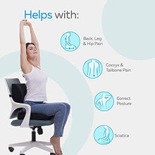 Load image into Gallery viewer, Coccyx Seat Cushion & Lumbar Support Pillow for Office Chair, Car, Wheelchair Memory Foam Chair Cushion for Sciatica, Lower Back & Tailbone Pain Relief Desk Pad with Adjustable Strap 3D Washable Cover