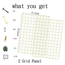 Load image into Gallery viewer, BULYZER Grid Wire Board,for Memo Picture Panel Wall Decoration for Room Office Mat Photo Hanging Art Display Frames Desk Storage Organizer,25.6'' x 17.7‘’(2Pack) (Gold)