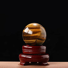 Load image into Gallery viewer, Natural Tiger Eye Healing Crystal Ball Gemstone Sphere with Wood Stand Sculpture Figurine for Reiki Divination Home Office Desk Decor (55-62mm)