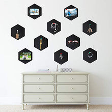 Load image into Gallery viewer, 10 Packs Pin Board Hexagon Felt Board Tiles Bulletin Board Memo Board with 20 Pieces Push Pins, Decoration for Home Office Classroom Wall (Black, 5.9 x 7 Inches/ 15 x 17.7 cm)