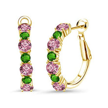 Load image into Gallery viewer, Gem Stone King 2.84 Ct Pink Lab Grown Diamond Green Simulated Tsavorite 18K Yellow Gold Plated Silver Earrings