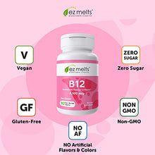 Load image into Gallery viewer, EZ Melts B12 as Methylcobalamin, 2,500 mcg, Sublingual Vitamins, Vegan, Zero Sugar, Natural Cherry Flavor, 90 Fast Dissolve Tablets