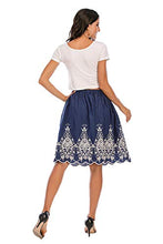 Load image into Gallery viewer, Love Welove Fashion Women's A-line Flared Embroidered Knee Length with Lining Knee Length Skirt (XL, Navy with White Embroidery)