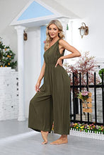 Load image into Gallery viewer, BUENOS NINOS Jumpuits for women one shoulder Adjustable Spaghetti Strap Waist elastic jumpsuits with Pockets S One Shoulder Army green
