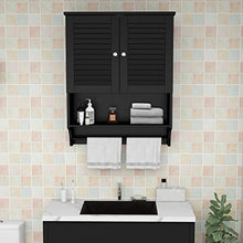 Load image into Gallery viewer, ChooChoo Bathroom Medicine Cabinet 2-Door Wall Cabinet Wood Hanging Cabinet with Adjustable Shelves and Towels Bar (Black)