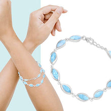 Load image into Gallery viewer, Sterling Silver 7.5" Marquise Natural Larimar Link Bracelet