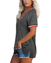 Load image into Gallery viewer, V Neck T Shirts Women Short Sleeve Summer Tops 2021 Side Split Dark Grey M