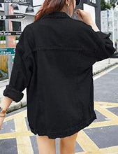 Load image into Gallery viewer, Omoone Women's Oversized Mid Long Denim Jacket Jean Biker Coat (0199-Black-XS)