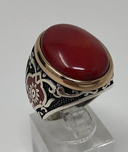 Load image into Gallery viewer, KAR 925K Sterling Silver Red Coral Men's Ring Red Enamelled K62C Special Edition (10)