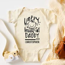 Load image into Gallery viewer, Happy First Fathers Day Onesie Boy, Cute Fathers Day Gifts from Baby Girl, Twins, Personalized 1st Father's day gifts for new Dad. Father's Day 2021 Outfit Daughter, Son. CREAM BCO1