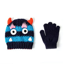 Load image into Gallery viewer, accsa Toddler Kids Boy Knit Winter Beanie Hat & Glove Set Dino Monster Crocodile (Navy, 6-9 Years)