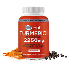 Load image into Gallery viewer, Turmeric Curcumin with Black Pepper, Qunol 2250mg Turmeric Extract with 95% Curcuminoids, Extra Strength Supplement, Enhanced Absorption, Supports Healthy Inflammation Response, 90 Vegetarian Capsules