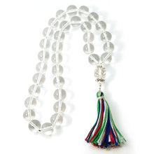 Load image into Gallery viewer, Silver Inches 33 Quartz Rock Crystal Muslim Tasbih Prayer Beads with Cotton Tassel
