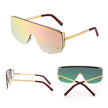 Load image into Gallery viewer, JIM HALO Oversized Shield Sunglasses Trendy Flat Top Rimless Sun Glasses for Women Men (Gold/Mirrored Pink)