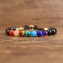 Load image into Gallery viewer, COAI Mala Beads Black Obsidian Stone 7 Chakra Bolo Bracelet for Women