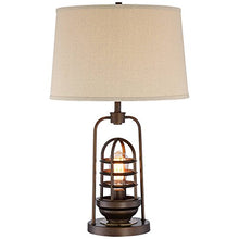 Load image into Gallery viewer, Hobie Industrial Table Lamp with Nightlight Antique LED Edison Bulb Rust Bronze Cage Drum Shade for Living Room Family - Franklin Iron Works