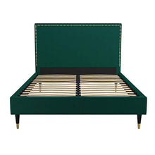 Load image into Gallery viewer, CosmoLiving by Cosmopolitan Audrey Upholstered, Emerald Green Velvet, Full Size Frame Bed