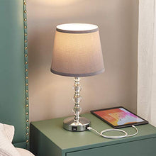 Load image into Gallery viewer, 3 Way Dimmable Touch Control Crystal Table Lamp with 2 USB Charging Ports, Acaxin Bedside Light with Mordern Gray Fabric Shade, Bed Lamp for Bedroom, Living Room, Guest Room Set of 2 (Bulb Included)