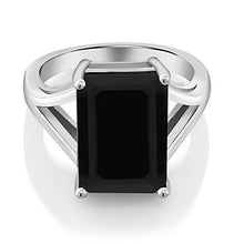 Load image into Gallery viewer, Gem Stone King 925 Sterling Silver Black Onyx Solitaire Ring 5.00 Ct Gemstone Birthstone, 14x10mm Emerald Cut (Size 6)