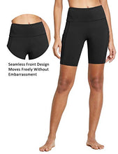 Load image into Gallery viewer, BALEAF Women's 8" Compression High Waist Biker Yoga Shorts Workout Seamless Front Luxury Pocketed Shorts Black Size M