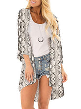 Load image into Gallery viewer, Women Floral Print Kimono Cover Up Sheer Chiffon Blouse Loose Long Cardigan Snake Print Medium
