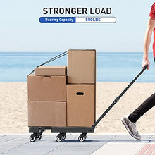 Load image into Gallery viewer, SPACEKEEPER Folding Hand Truck, 500 LB Heavy Duty Luggage Cart, Utility Dolly Platform Cart with 6 Wheels & 2 Elastic Ropes for Luggage, Travel, Moving, Shopping, Office Use, Black