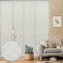 Load image into Gallery viewer, GoDear Design Deluxe Adjustable Sliding Panel Track Blind 45.8"- 86" W x 96" H, Extendable 4-Rail Track, Trimmable Natural Woven Fabric, Semi-Privacy, Checker Pattern, White Queen