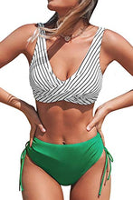 Load image into Gallery viewer, CUPSHE Women's Bikini Sets Ruched Lace up Bikini High Waisted Two Piece Swimsuits Fresh Green XS
