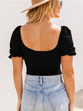 Load image into Gallery viewer, Vermisse Women’s Solid Short Puff Sleeve T Shirts Slim Fitted Square Neck Tee Tops