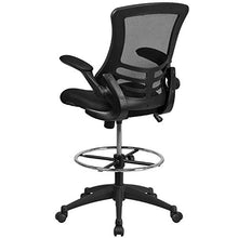Load image into Gallery viewer, Flash Furniture Mid-Back Black Mesh Ergonomic Drafting Chair with Adjustable Foot Ring and Flip-Up Arms
