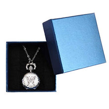 Load image into Gallery viewer, BOSHIYA Retro Design Sliver Butterfly Flower Openwork Cover Pocket Quartz Watch with Roman Character Pendant Necklace (2. Silver Butterfly)