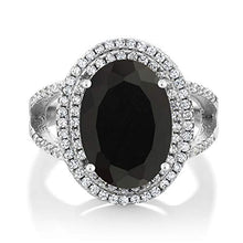 Load image into Gallery viewer, GemStoneKing 6.44 Carat 14X10MM Oval Natural Genuine Black Onyx Women's Ring Solid 925 Sterling Silver Cocktail Ring , Black and White , (SIZE 7)