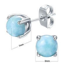 Load image into Gallery viewer, GEMSME 925 Sterling Silver Round Larimar Stud Earrings Hypoallergenic Jewelry for Women (larimar)