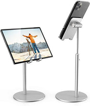 Load image into Gallery viewer, KAERSI iPad Tablet Holder Stand, Height Angle Adjustable Desktop Cell Phone Stand Aluminum Compatible with iPhone iPad Pro 11, 9.7, 10.5 Air Mini 4 3 2, Nexus, Tab, Kindle, E-Reader (4-11'') - Silver
