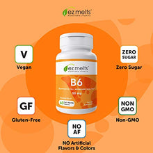 Load image into Gallery viewer, EZ Melts B6 as Pyridoxine, 50 mg, Sublingual Vitamins, Vegan, Zero Sugar, Natural Orange Flavor, 60 Fast Dissolve Tablets