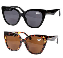 Load image into Gallery viewer, SOOLALA Designer Bifocal Reading Glasses Cat Eye Sunglasses Readers, 2mix, 1.5