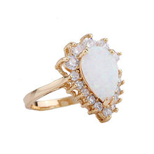 Load image into Gallery viewer, ZIS New Design White Fire Opal Water Drop 18K Gold Plated CZ Stone Engagement Jewelry Rings (6)