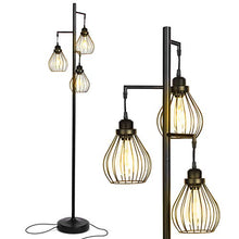 Load image into Gallery viewer, Brightech Teardrop - Floor Lamp Matches Industrial, Farmhouse & Rustic Living Rooms – Standing Tree Lamp with 3 Elegant Cage Heads & Edison LED Bulbs - Tall Vintage Pole Light - Black