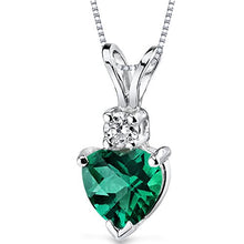 Load image into Gallery viewer, 14 Karat White Gold Heart Shape 0.75 Carats Created Emerald Diamond Pendant