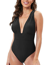 Load image into Gallery viewer, Santulu Women's One Piece Swimsuit Sexy Plunge V-Neck Plus Size Bathing Suits High Cut Monokini Black S